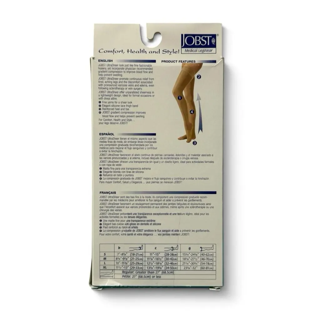 Jobst Ultrasheer Lace Band Thigh High Closed Toe 20-30mmHg Silky Beige Small